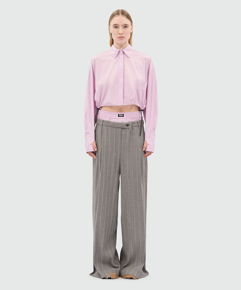 MSGM Wide-leg trousers in light wool with a pinstripe pattern in grey melange with elastic. outlook