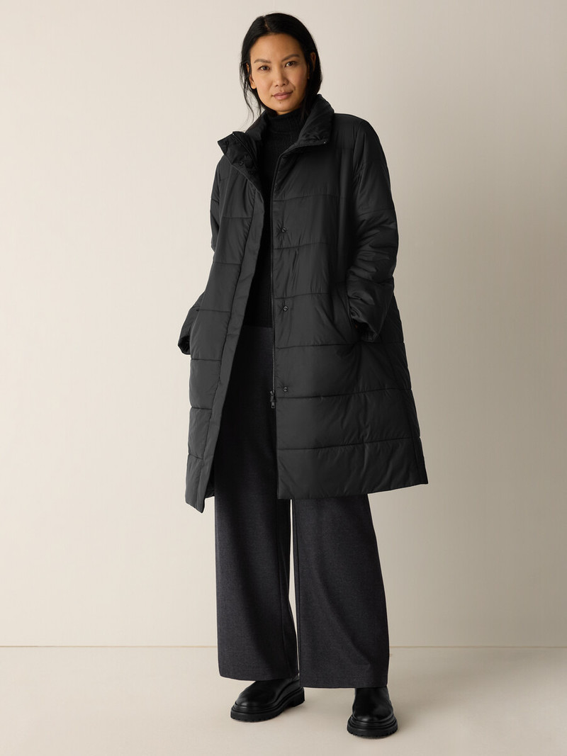 EILEEN FISHER Eggshell Recycled Nylon Stand Collar Coat outlook