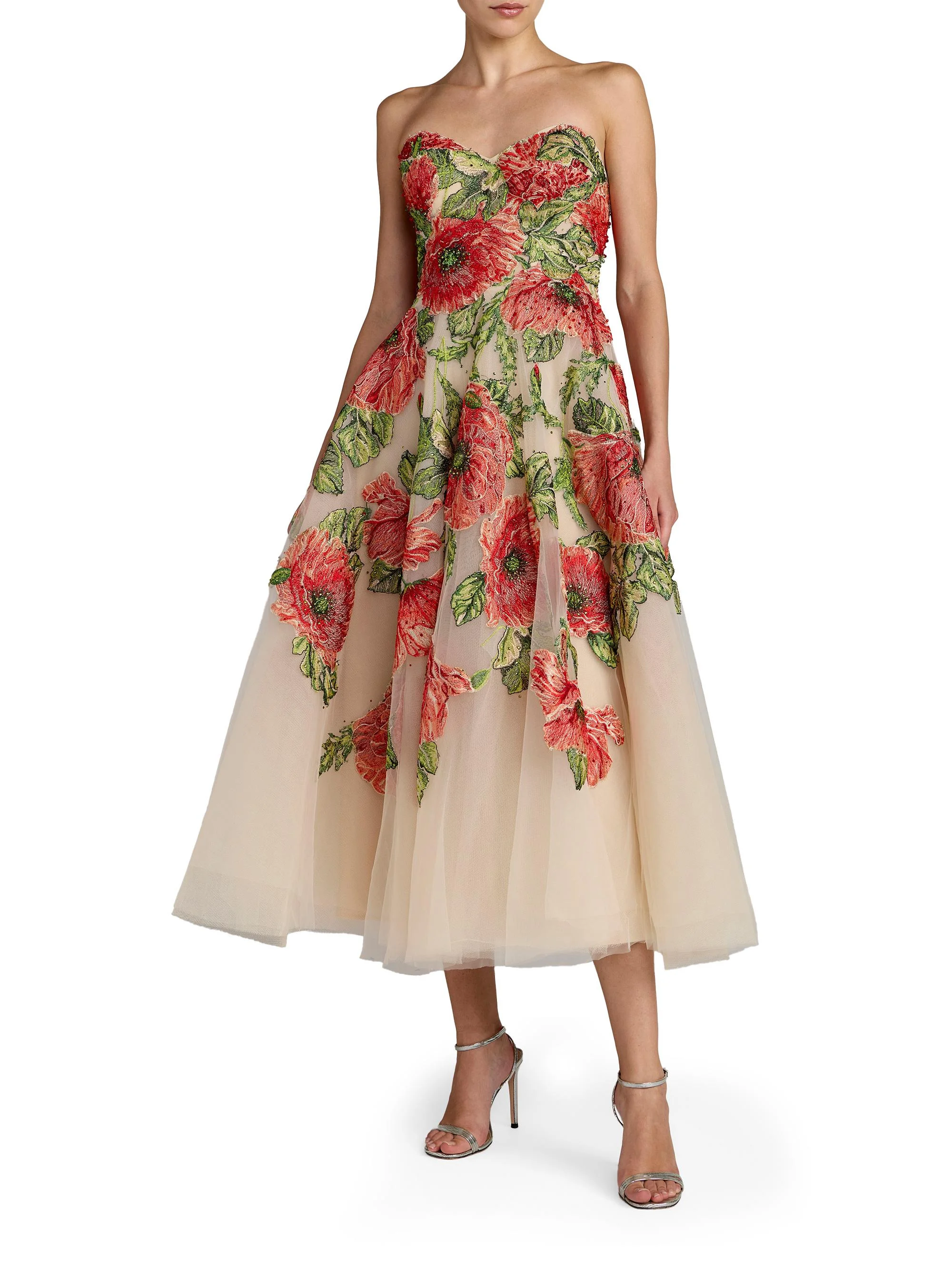 Women's Floral-Embroidered A-Line Cocktail Dress - Beige Multi - 1