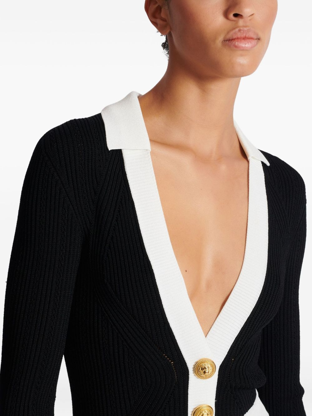 v-neck pleated knit dress - 5
