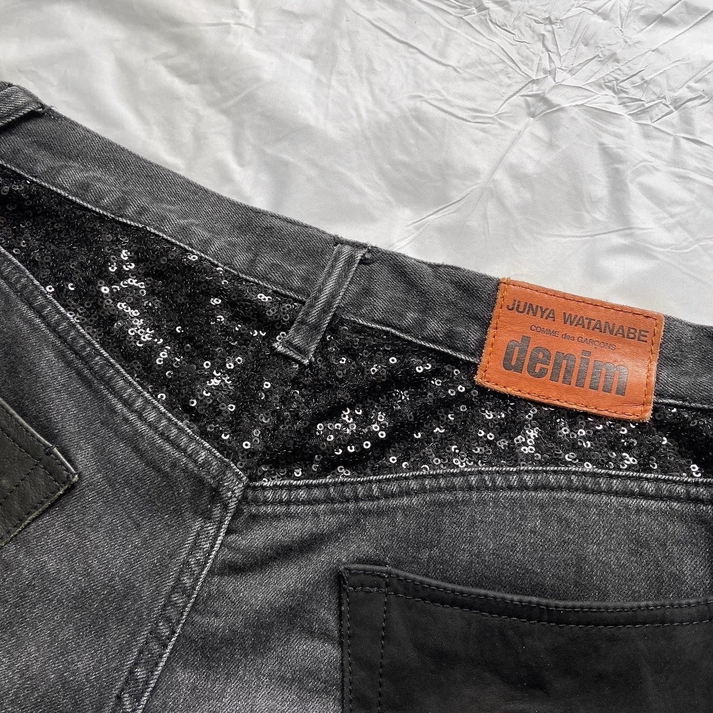 Junya watanabe black trompe l'oeil clawmark sequins lace jeans M - 7