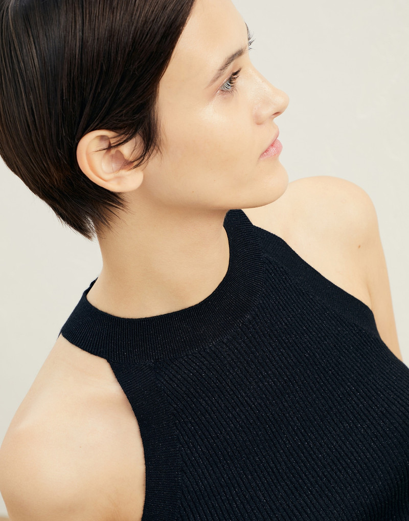 Sparkling cashmere and silk lightweight rib knit top 3