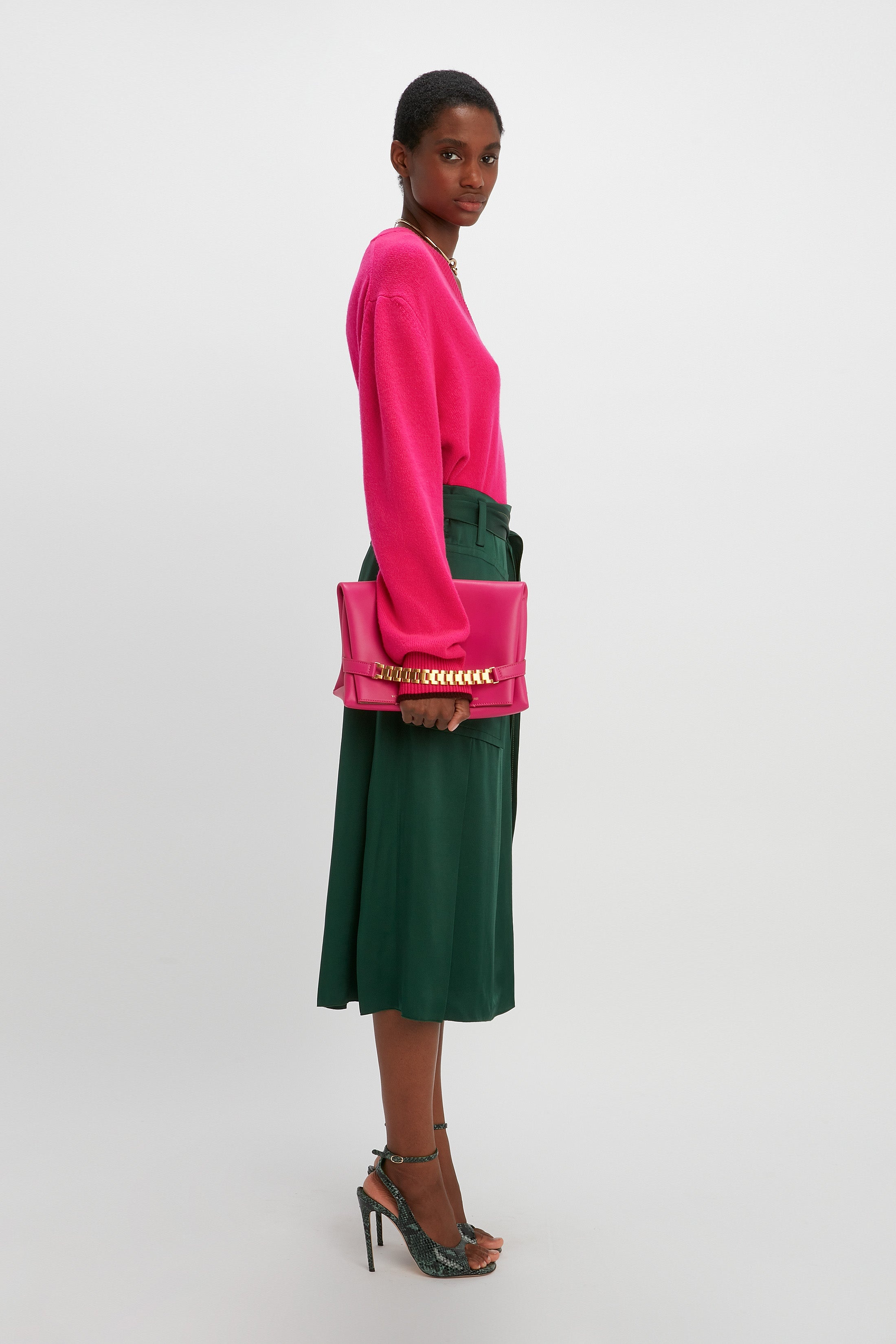Oversized V Neck Jumper in Hot Pink - 5