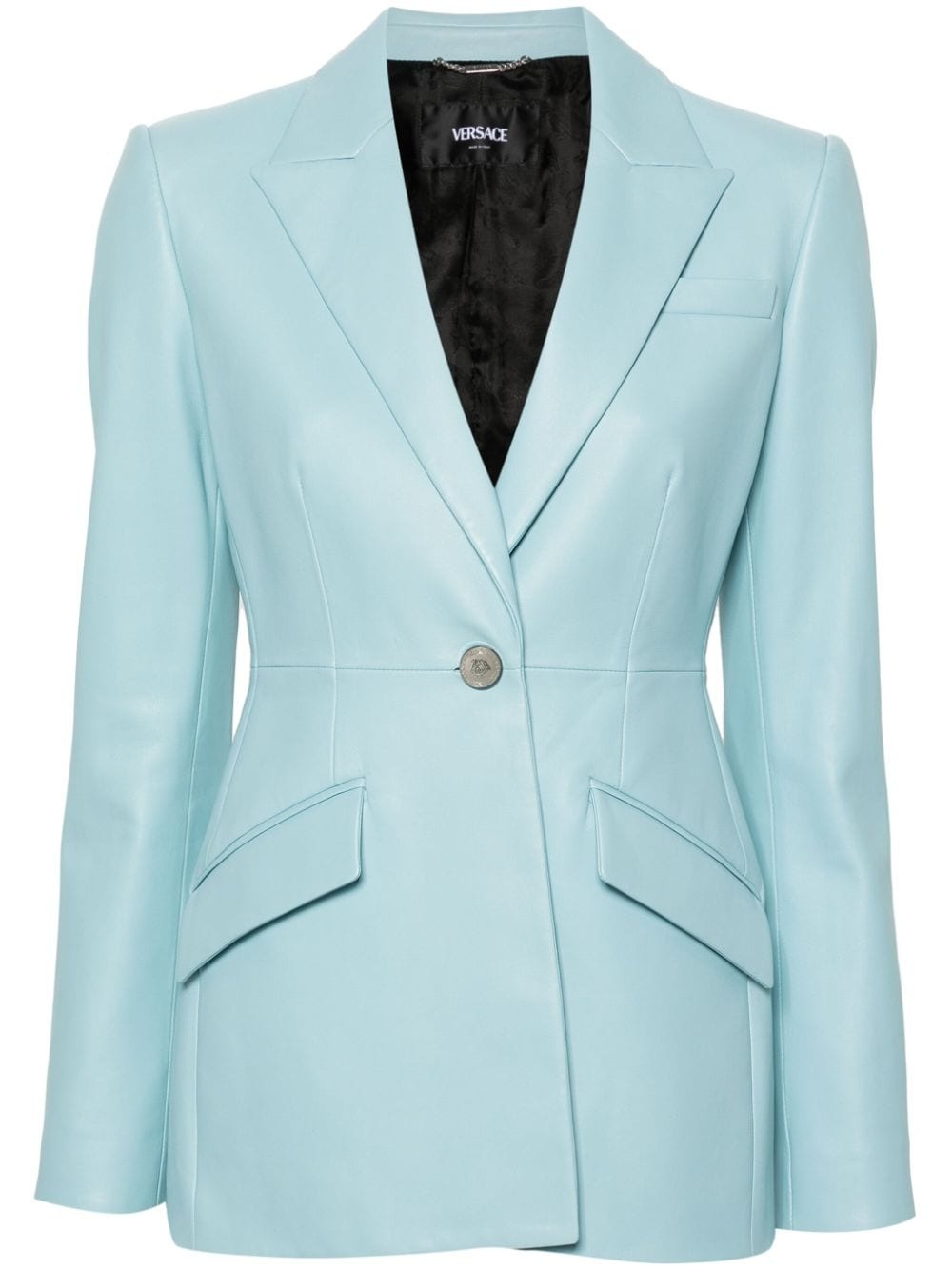 single-breasted leather blazer - 1