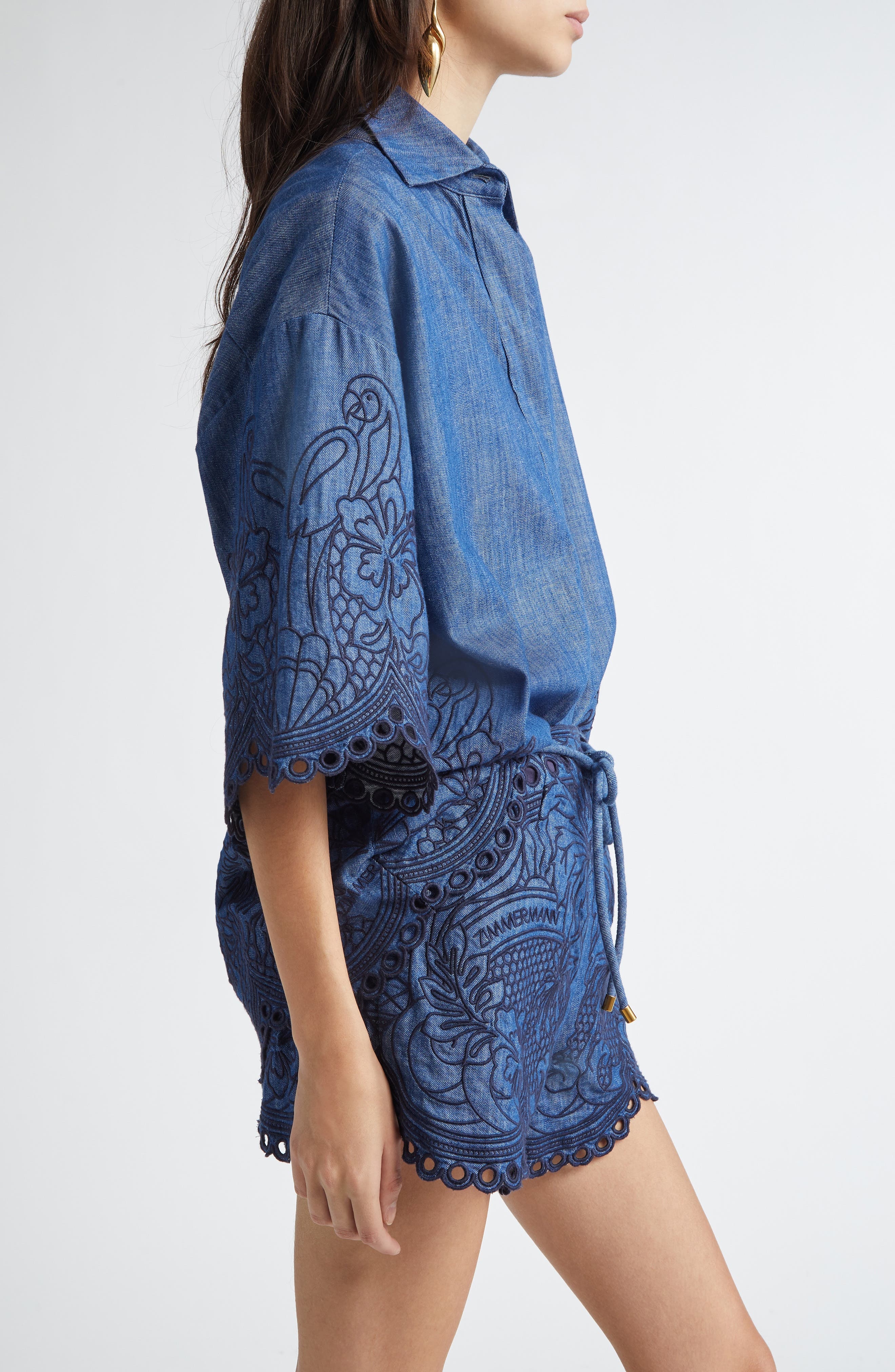 Zimmermann Coco Embroidered Chambray Shirt in Railway Blue at Nordstrom - 4