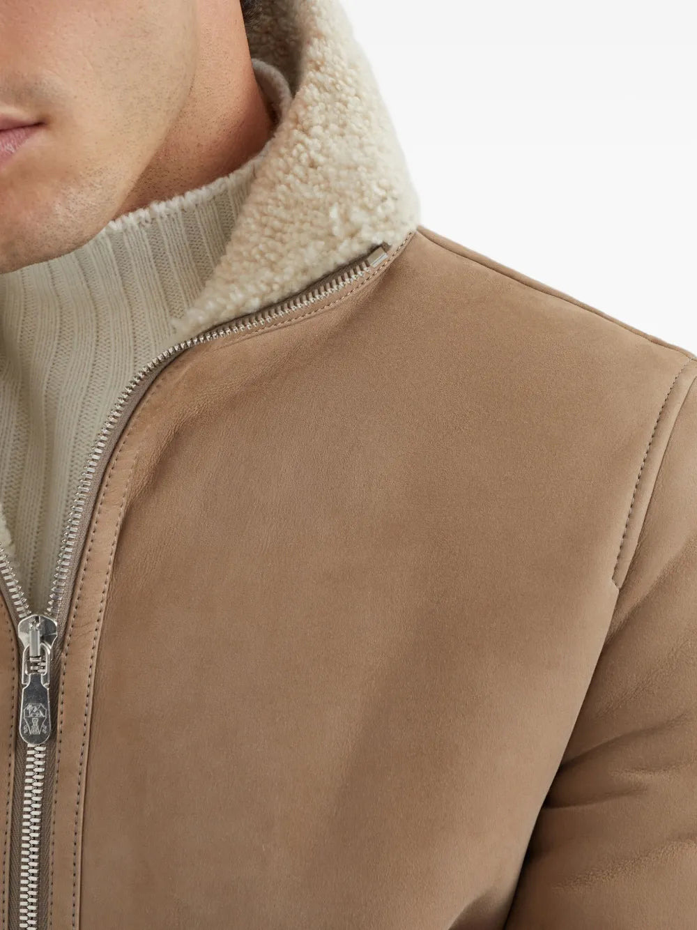 Suede Jacket With Shearling Collar - 6