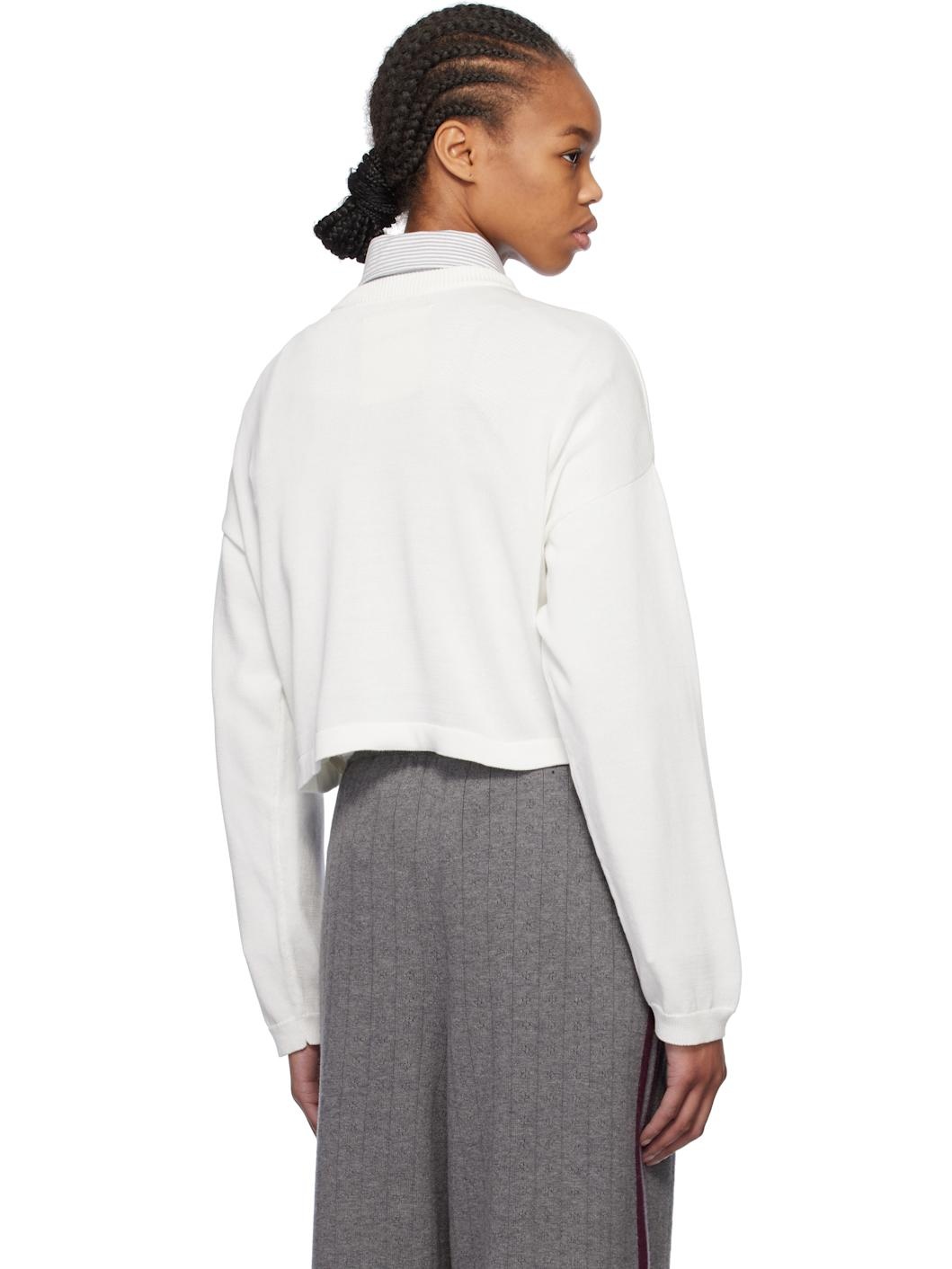 White Cotton Cropped Cardigan - 3