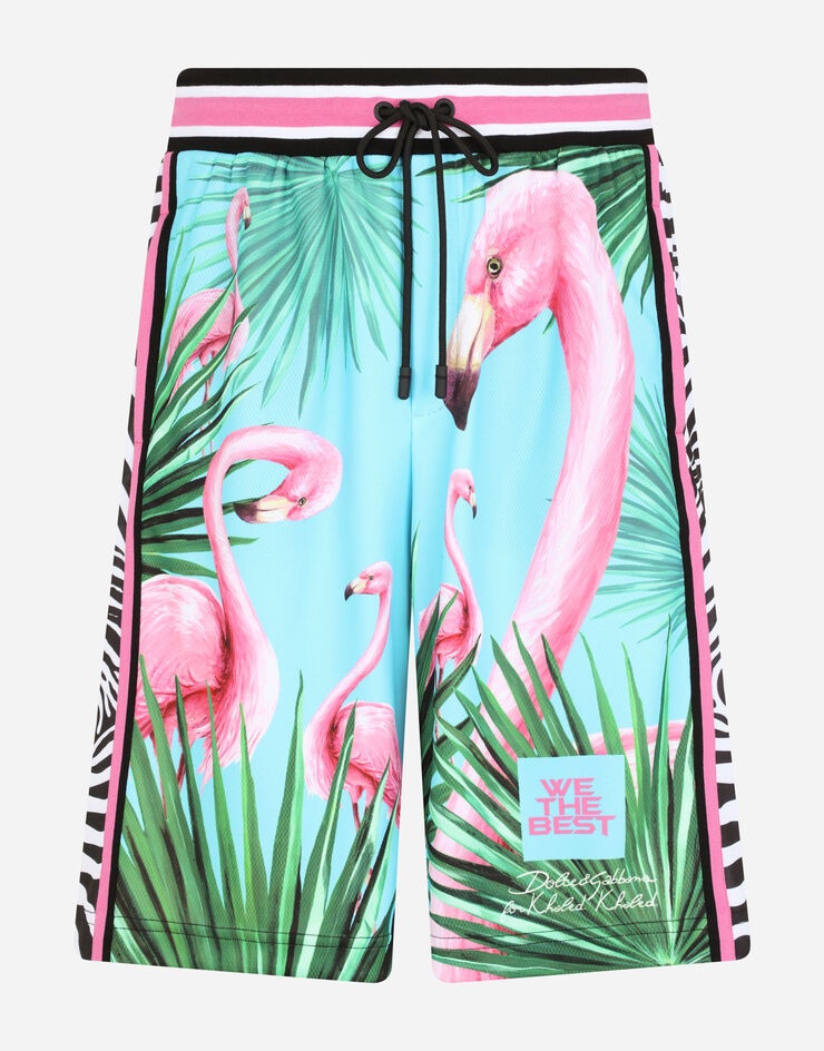 Technical fabric jogging shorts with flamingo print - 3