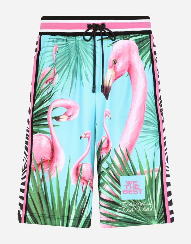 Technical fabric jogging shorts with flamingo print 3