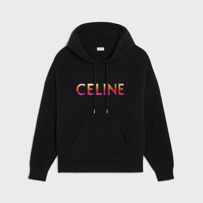 CELINE EMBROIDERED HOODED SWEATER IN RIBBED WOOL 1