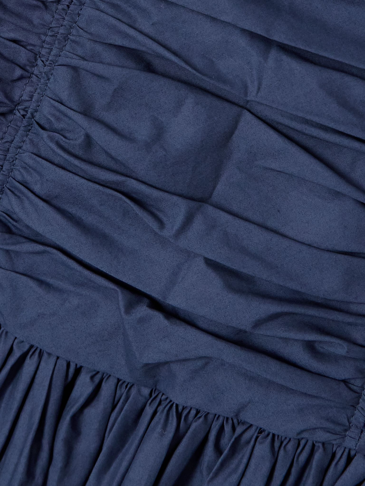 Strapless ruched organic cotton-poplin midi dress Blue - 4