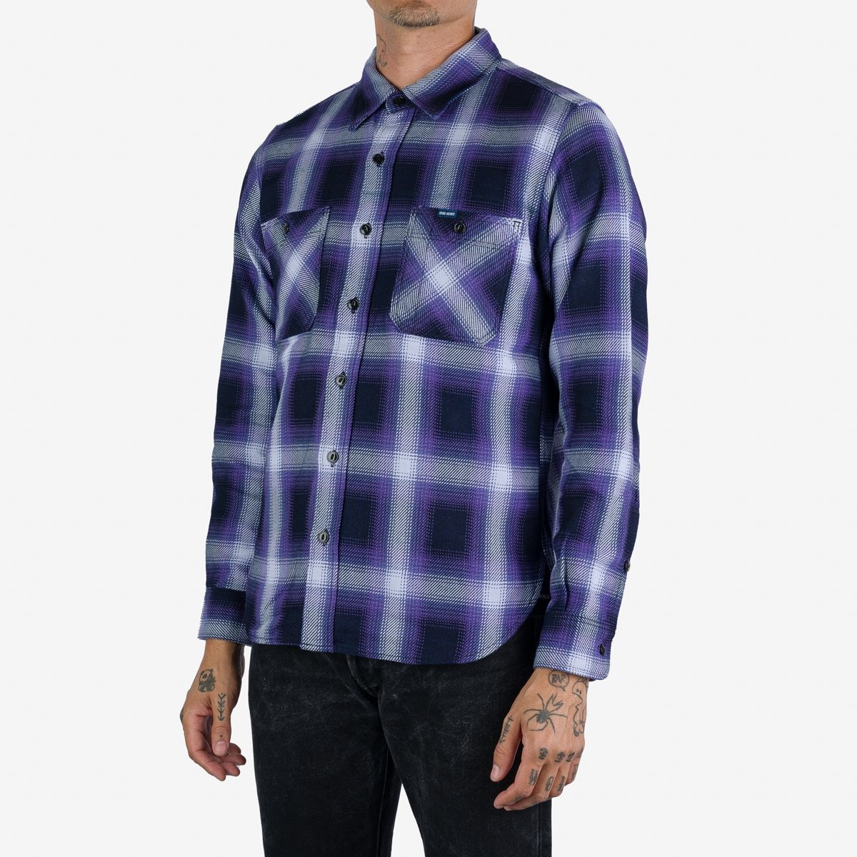IHWF-001 9oz Selvedge Ombré Check Work Shirt - Purple - 3