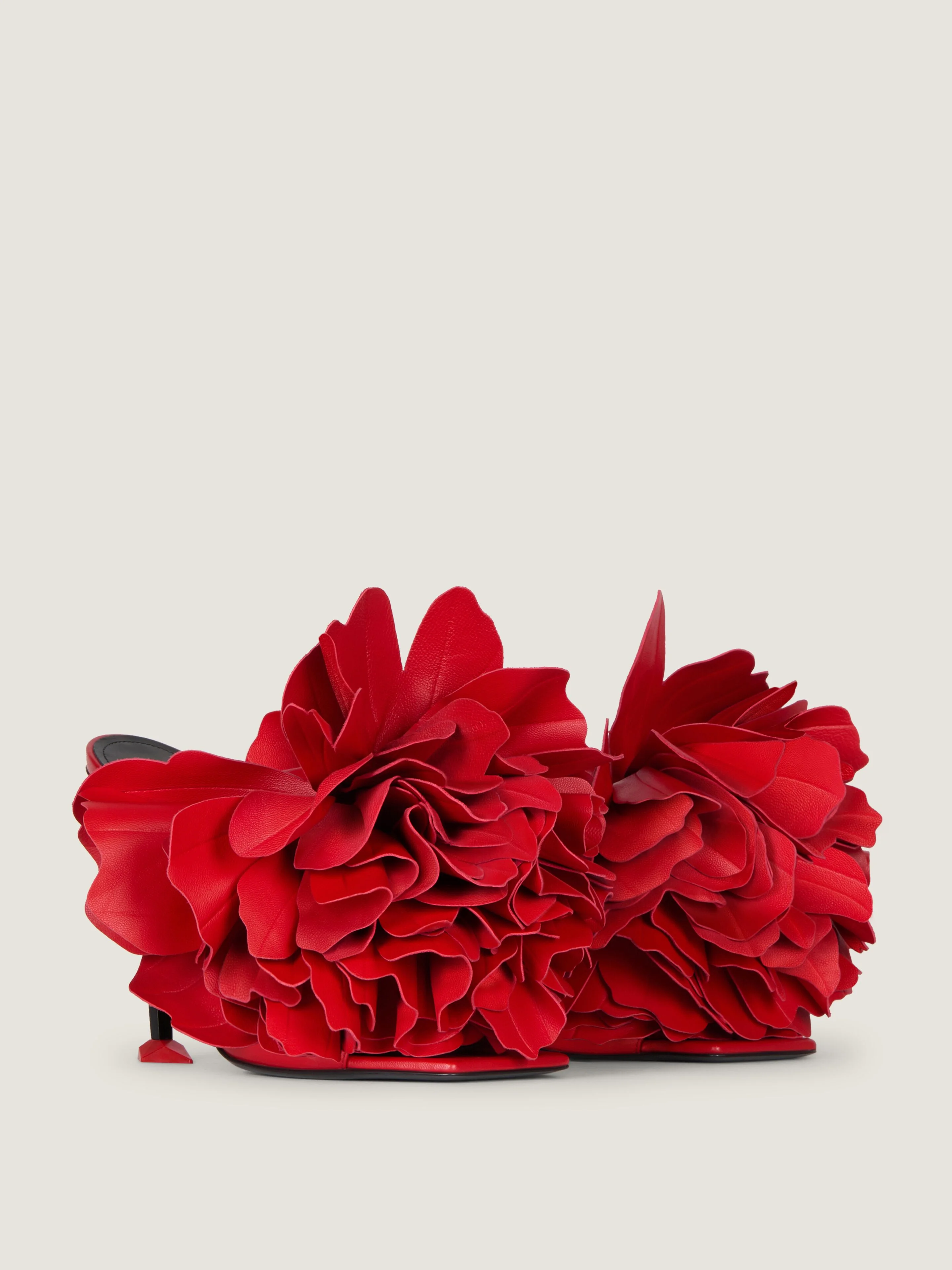 BOUDOIR HEELED MULES IN LEATHER WITH ROSE PETALS - 1