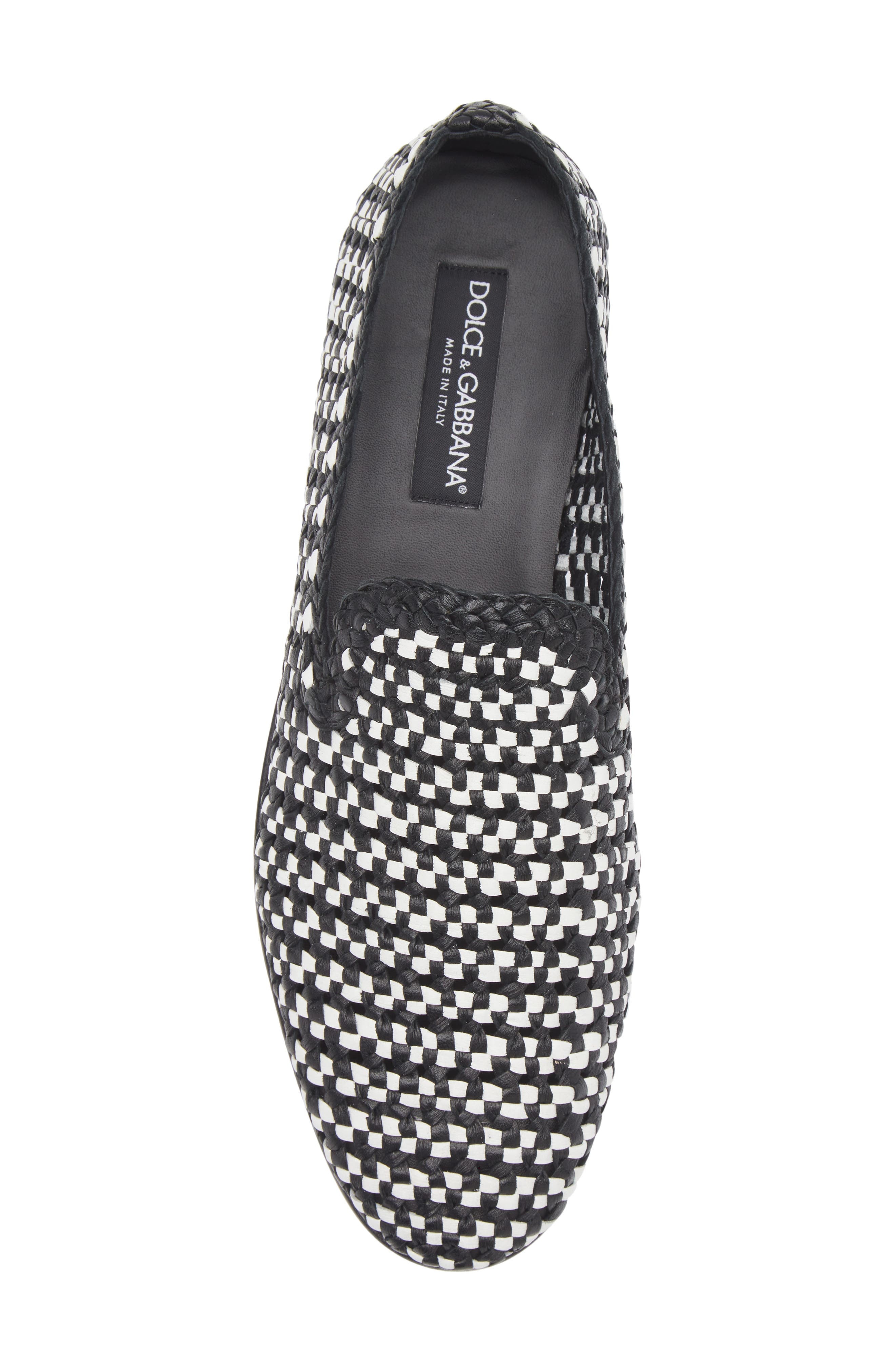 Dolce&Gabbana Woven Leather Slipper Loafer in Bianco/Nero at Nordstrom - 5