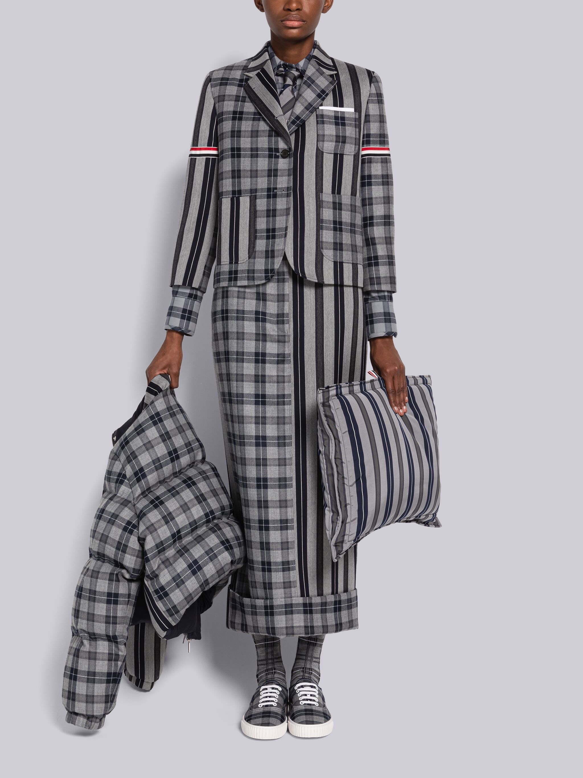 Fun-Mix Tartan Stripe High Waisted Straight Skirt - 4