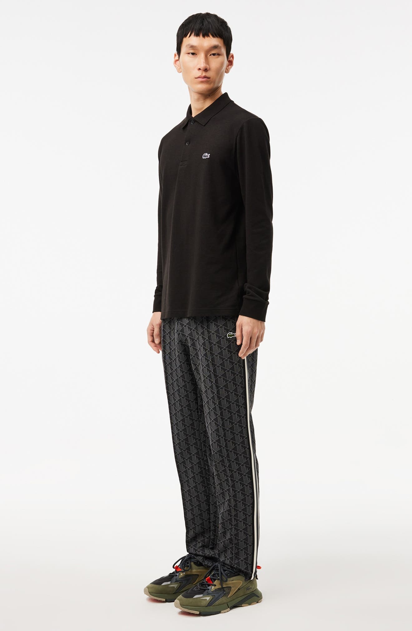 Lacoste Regular Fit Geo Print Track Pants in Black/Graphite at Nordstrom - 4
