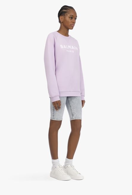 Lilac cotton sweatshirt with white Balmain logo - 7