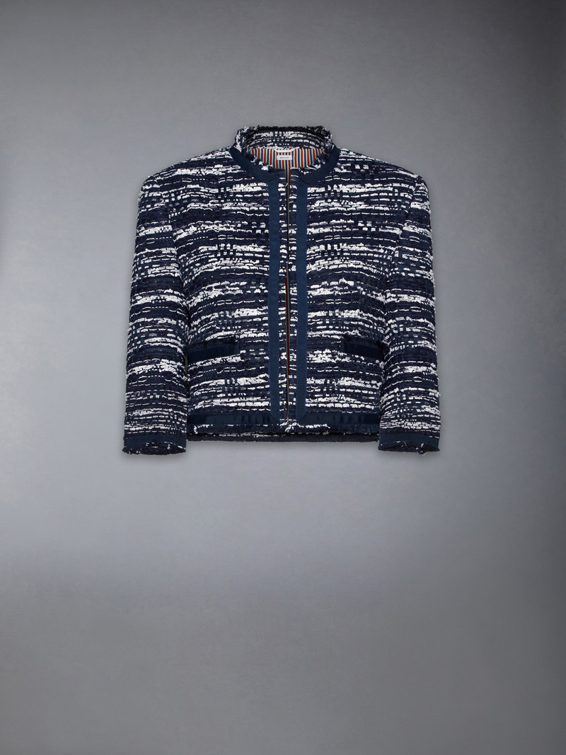 Mélange Tulle Yarn Tweed Drop Back Cardigan Jacket 1