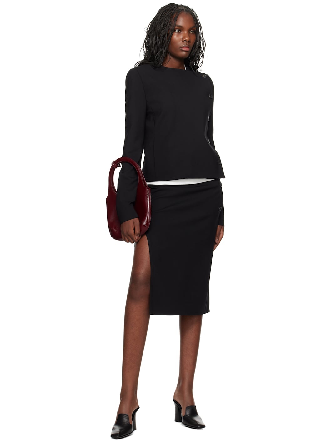 Black Oblique Tailored Midi Skirt - 4