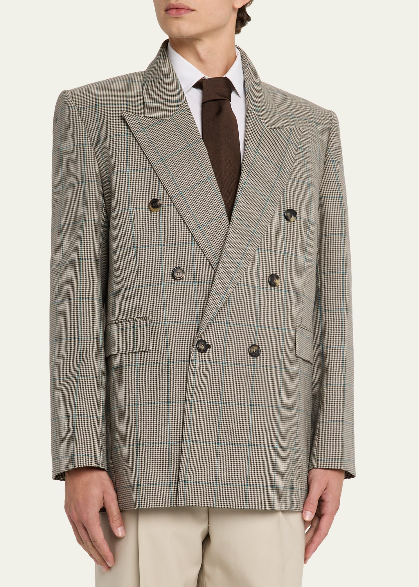 Men's Double-Breasted Check Wool Blazer - 4