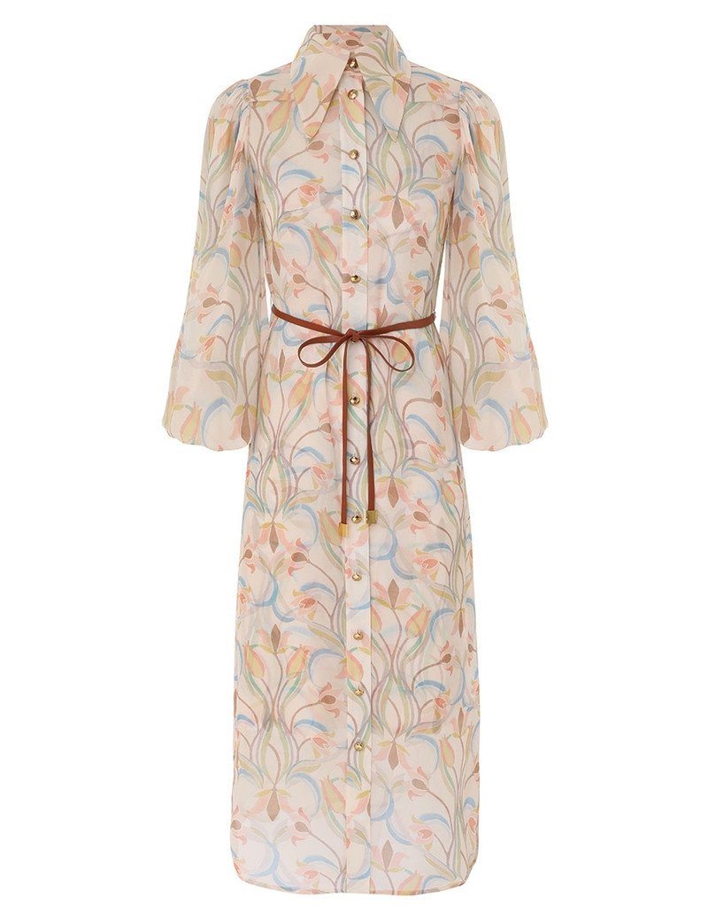 Robe De Soirée ZIMMERMANN En Organza - Motif Floral, Taille L, Sans Manches, Idéale Pour Mariage