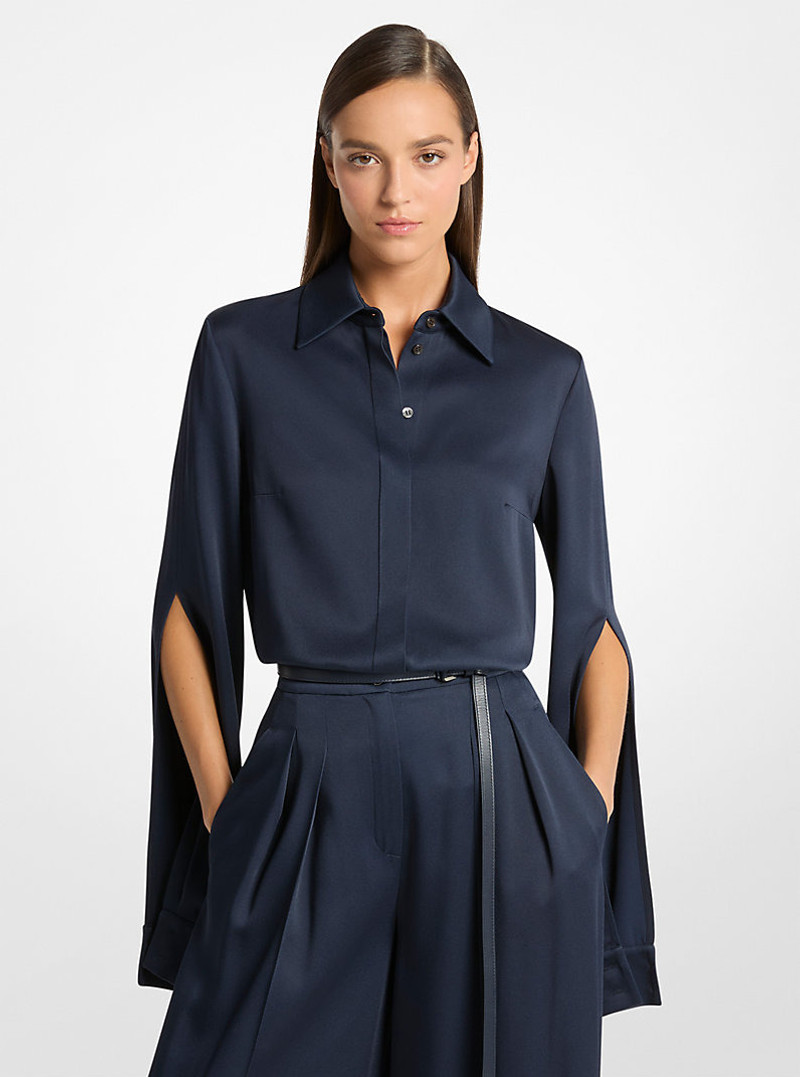 Satin Slit-Sleeve Blouse 1