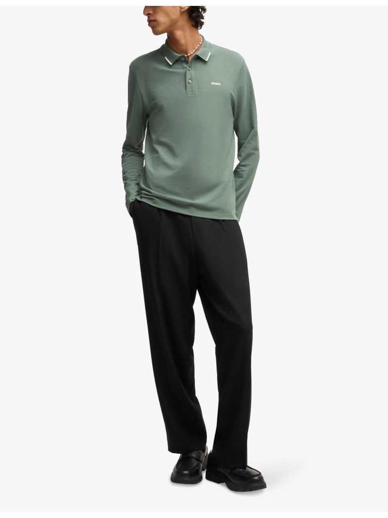HUGO Branded long-sleeved cotton polo shirt outlook