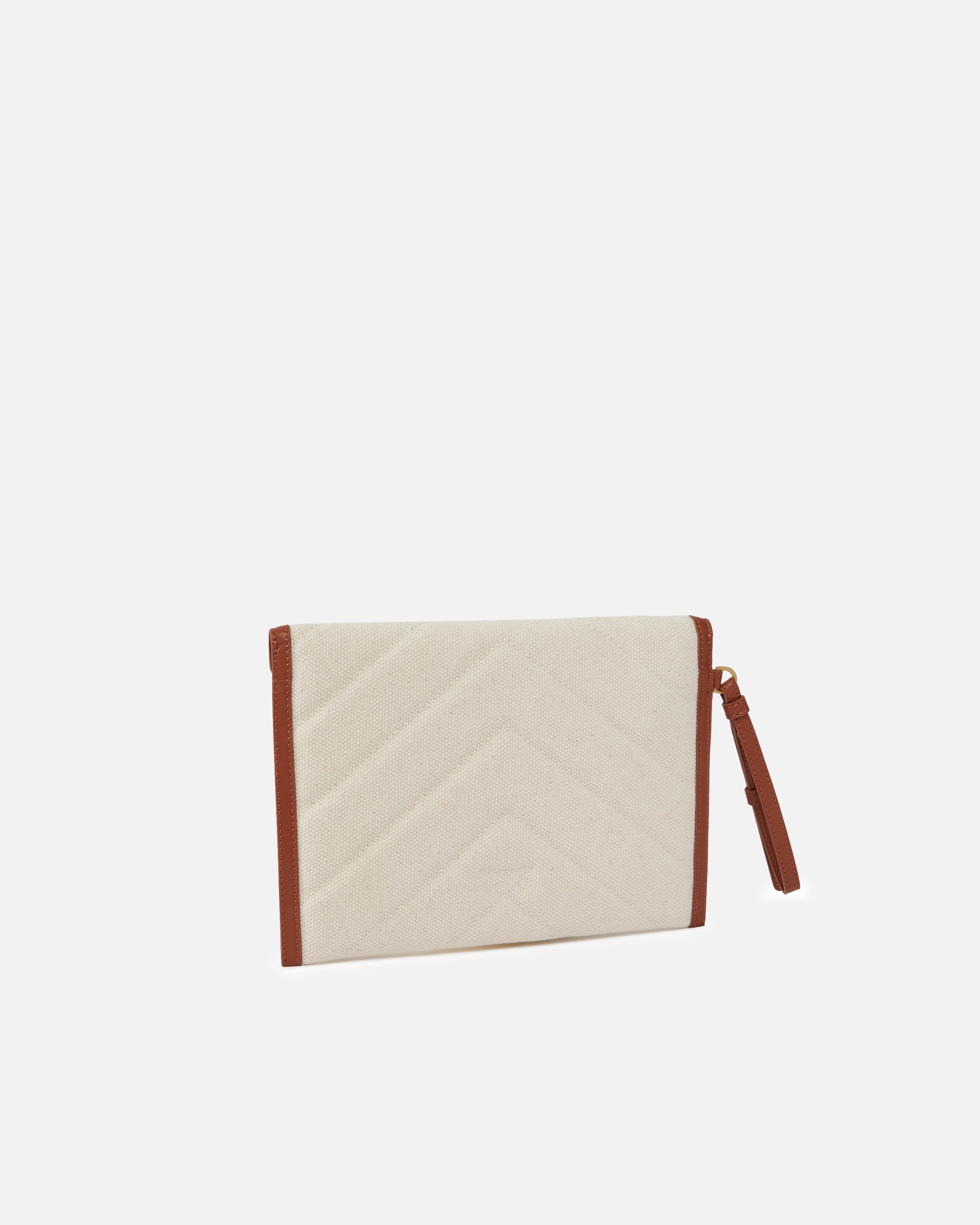 FLAT CANVAS CLUTCH BAG WITH LEATHER TRIM - 2