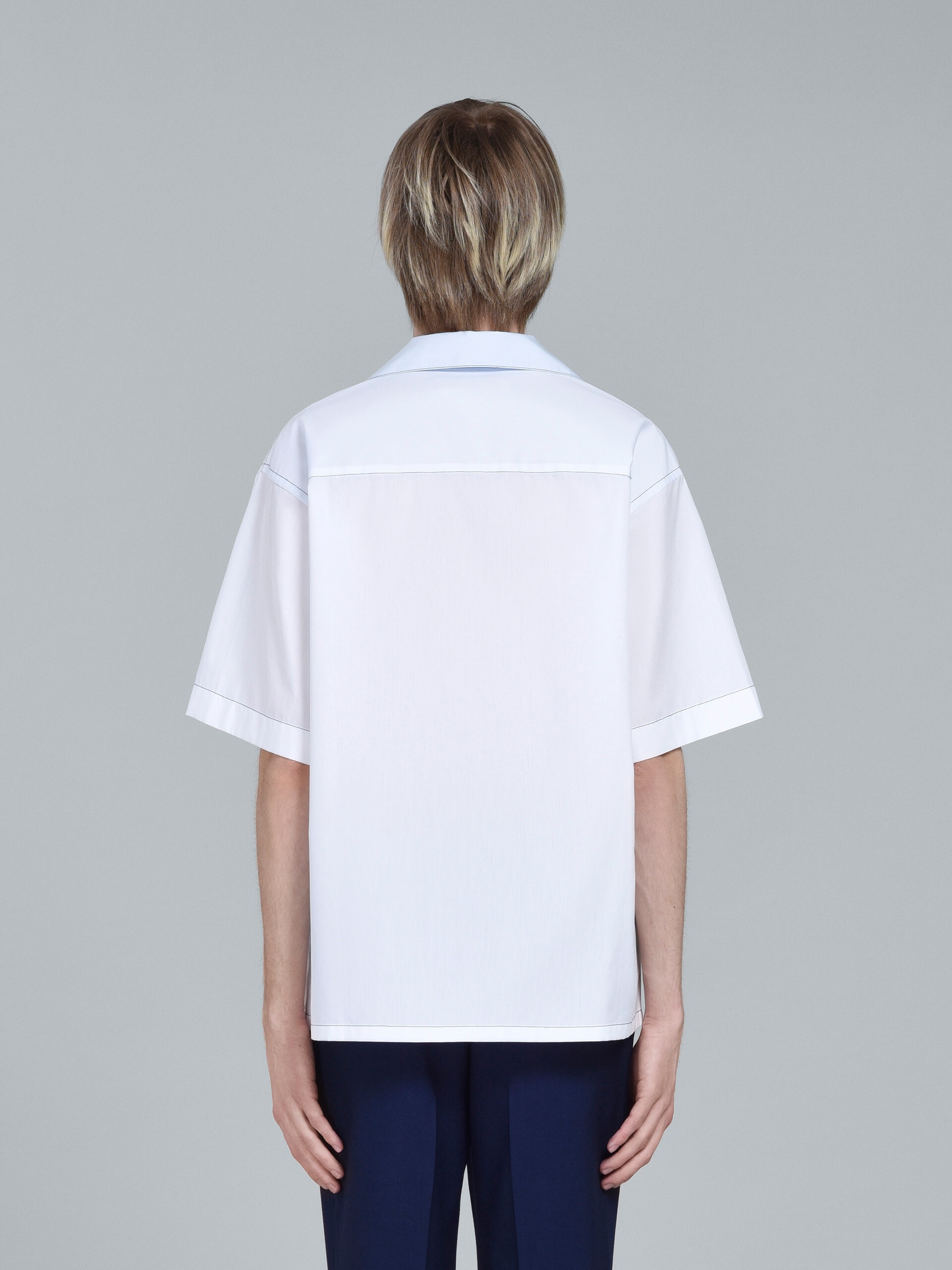 WHITE LOGO PRINT POPLIN BOWLING SHIRT - 3