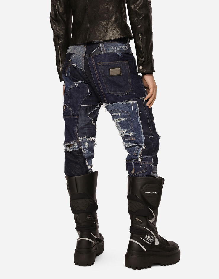 Loose patchwork denim jeans with rips - 4