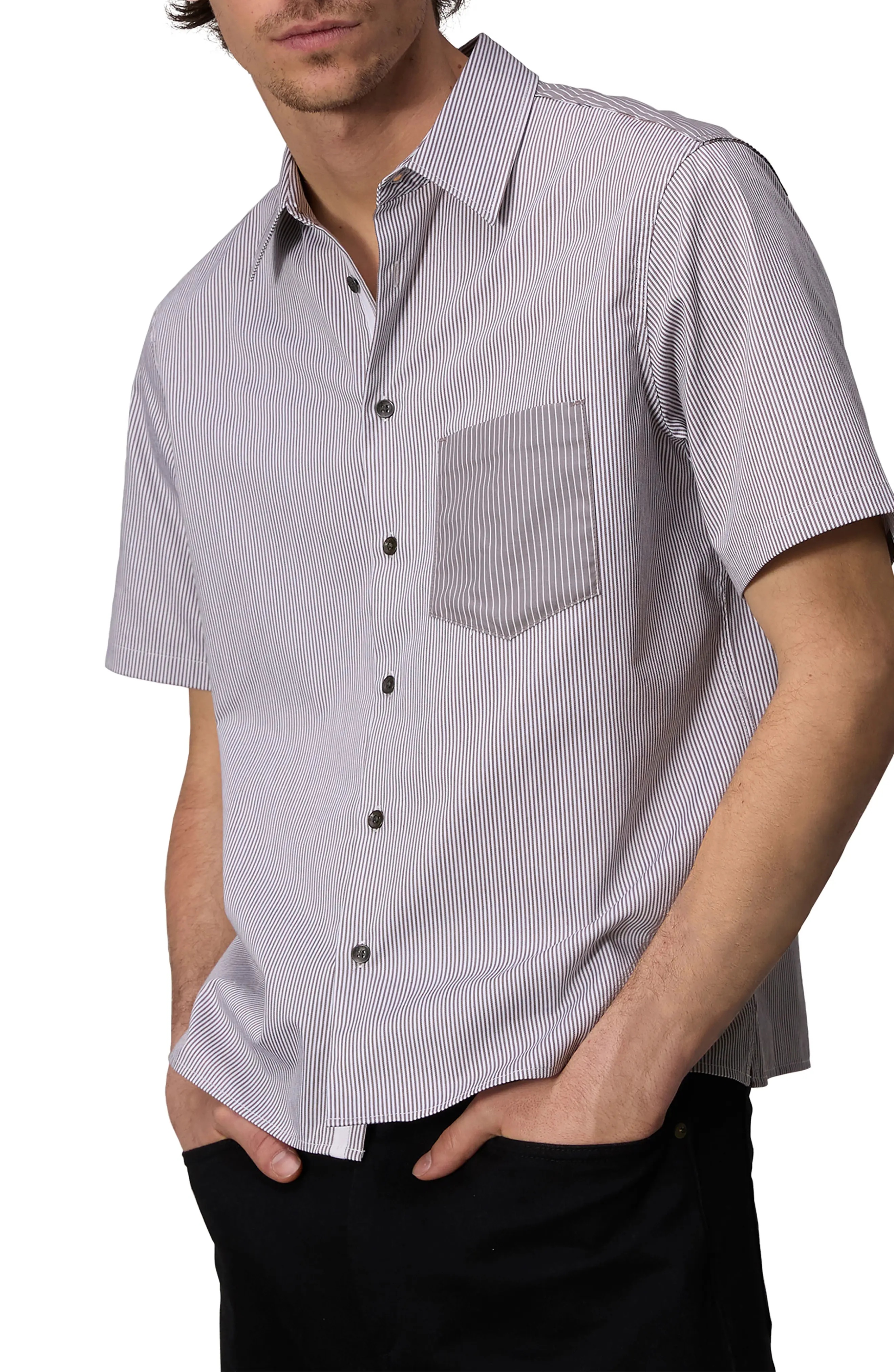 Dalton Mixed Stripe Stretch Short Sleeve Button-Up Shirt - 1