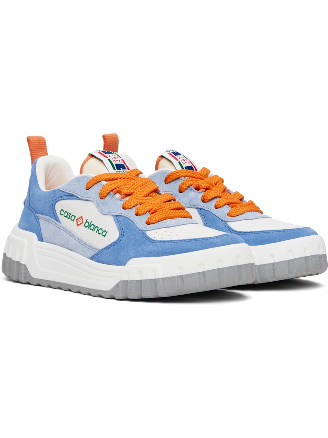 White & Blue Suede Court Sneakers - 4