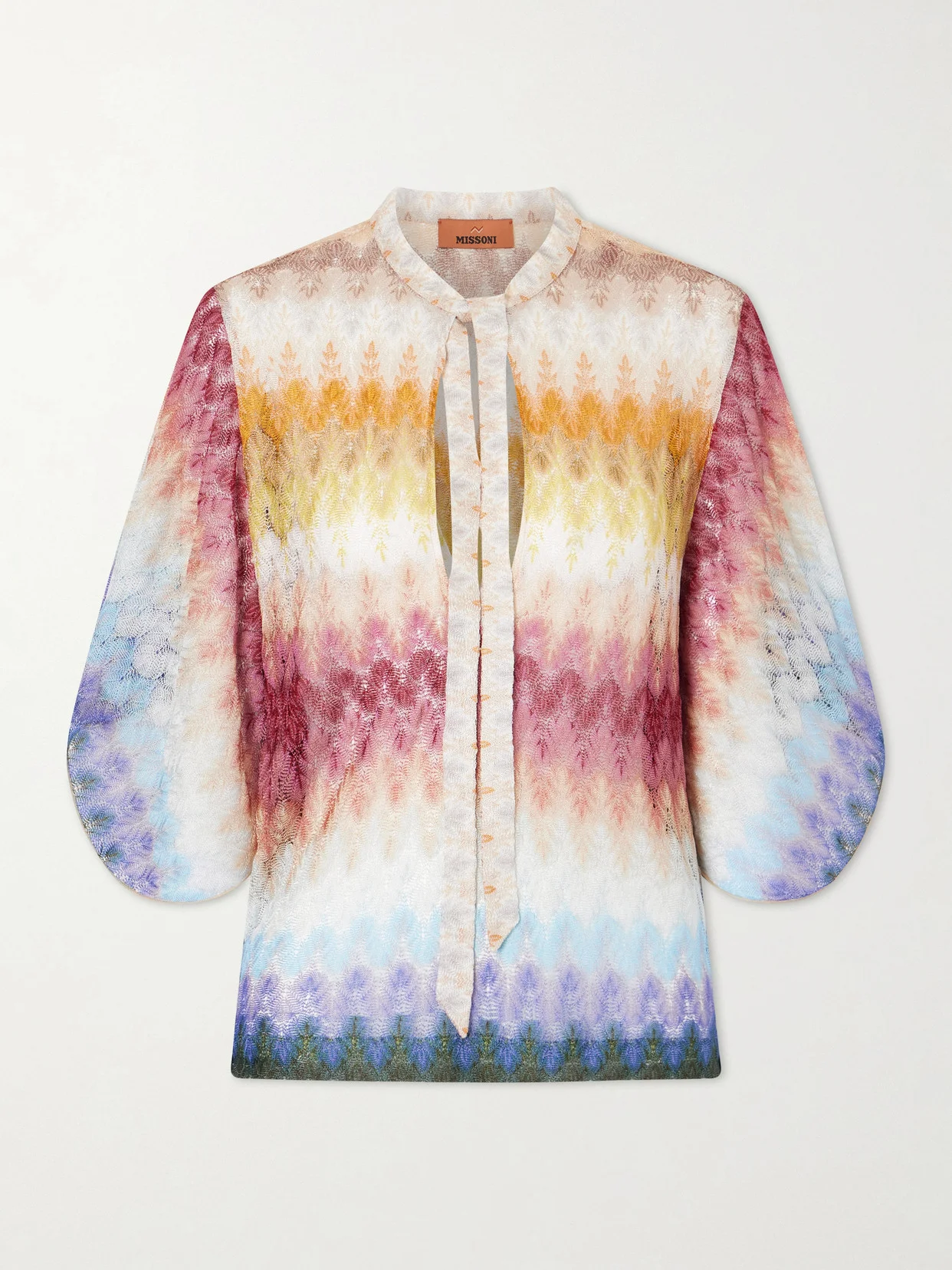Tie-detailed Striped Crochet-knit Blouse - 1