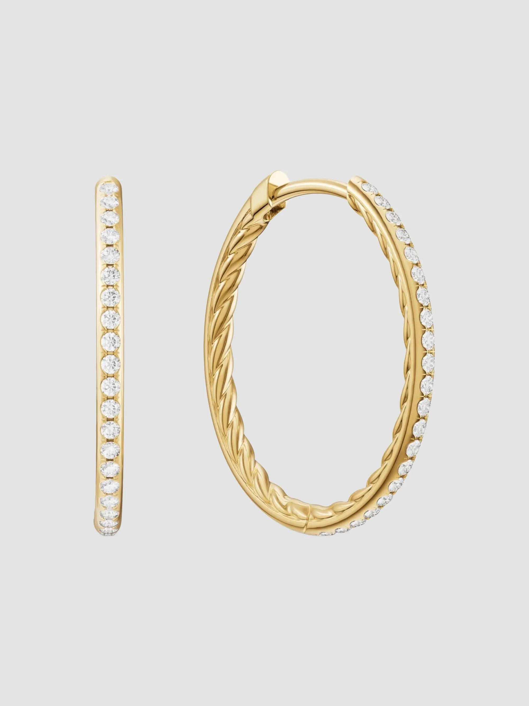 Women's Petite Pavé Hoop Earrings in 18K Yellow Gold with Diamonds, 19.3MM - Gold - 1