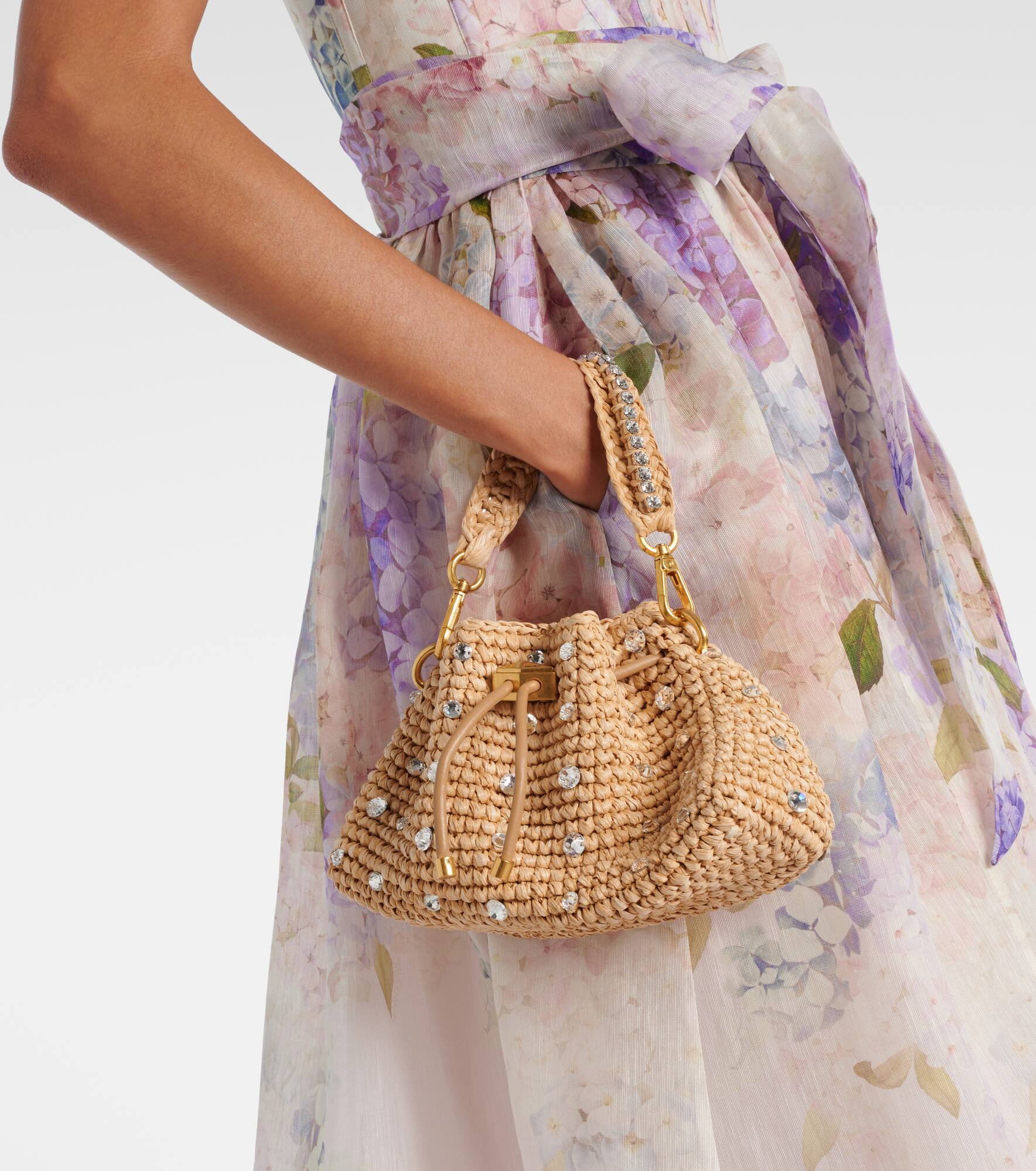 Cinch Small embellished raffia tote bag - 7