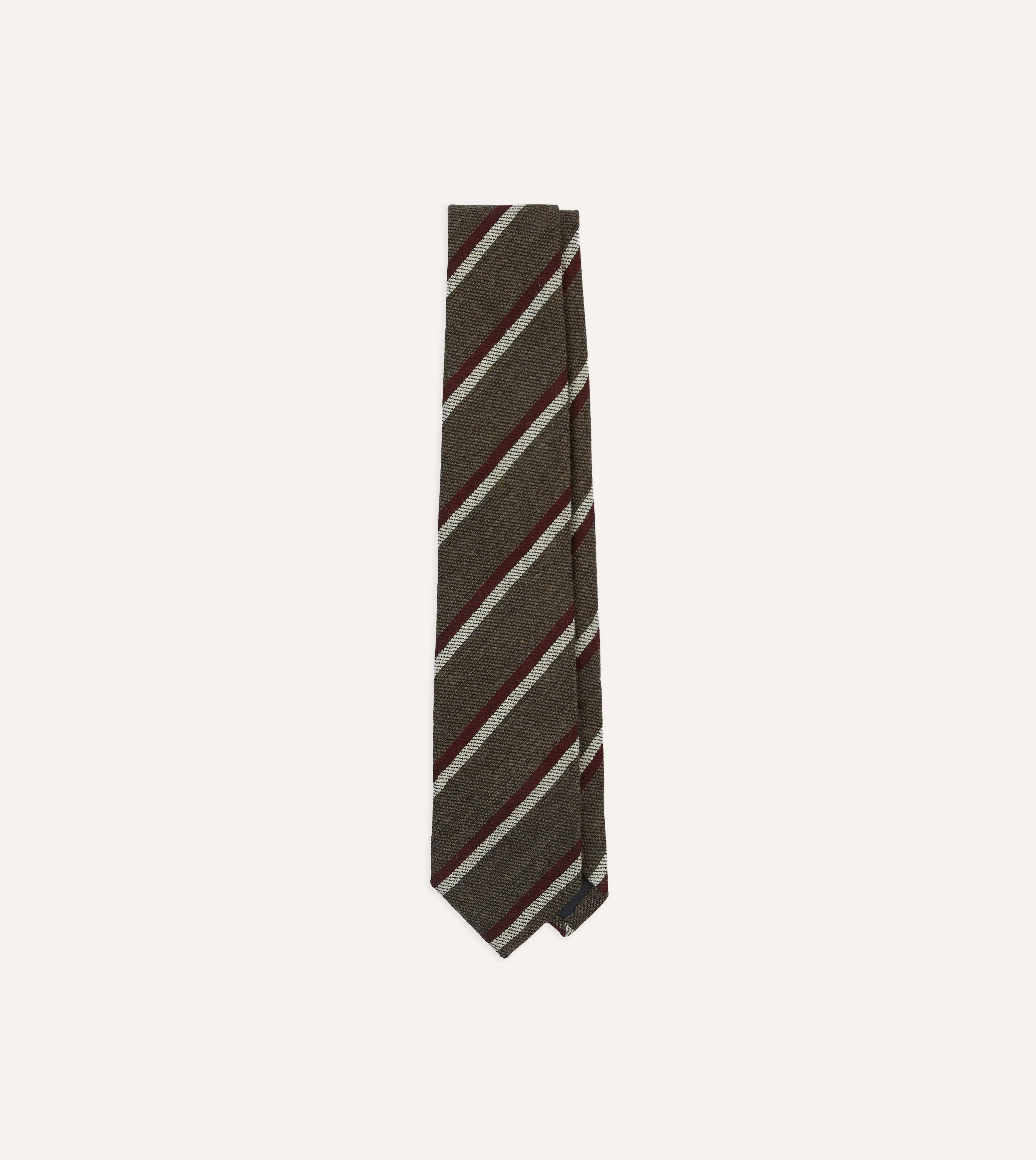 Brown, White and Red Double Stripe Tipped Wool Tie - 1