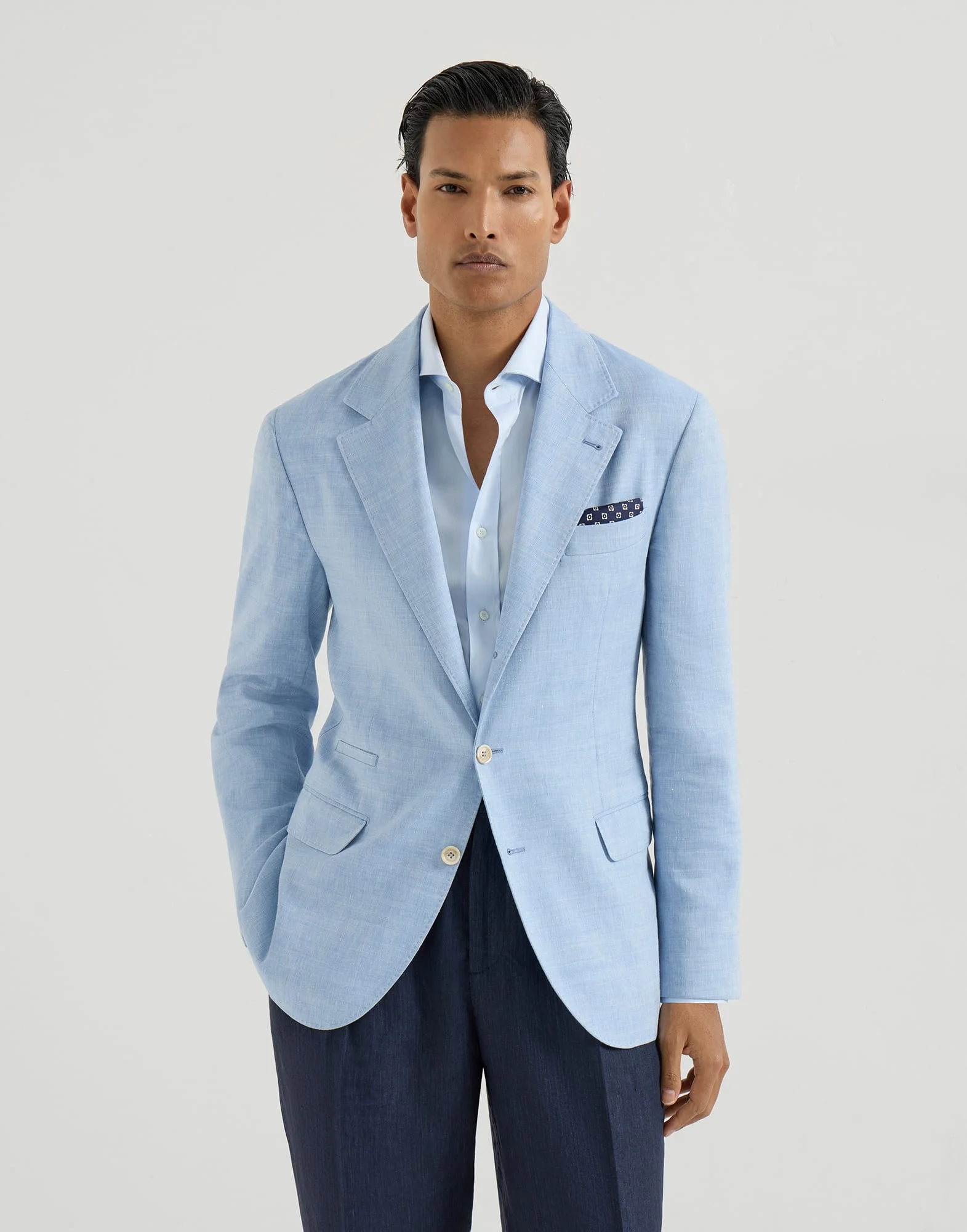 Linen and virgin wool chevron deconstructed blazer - 1