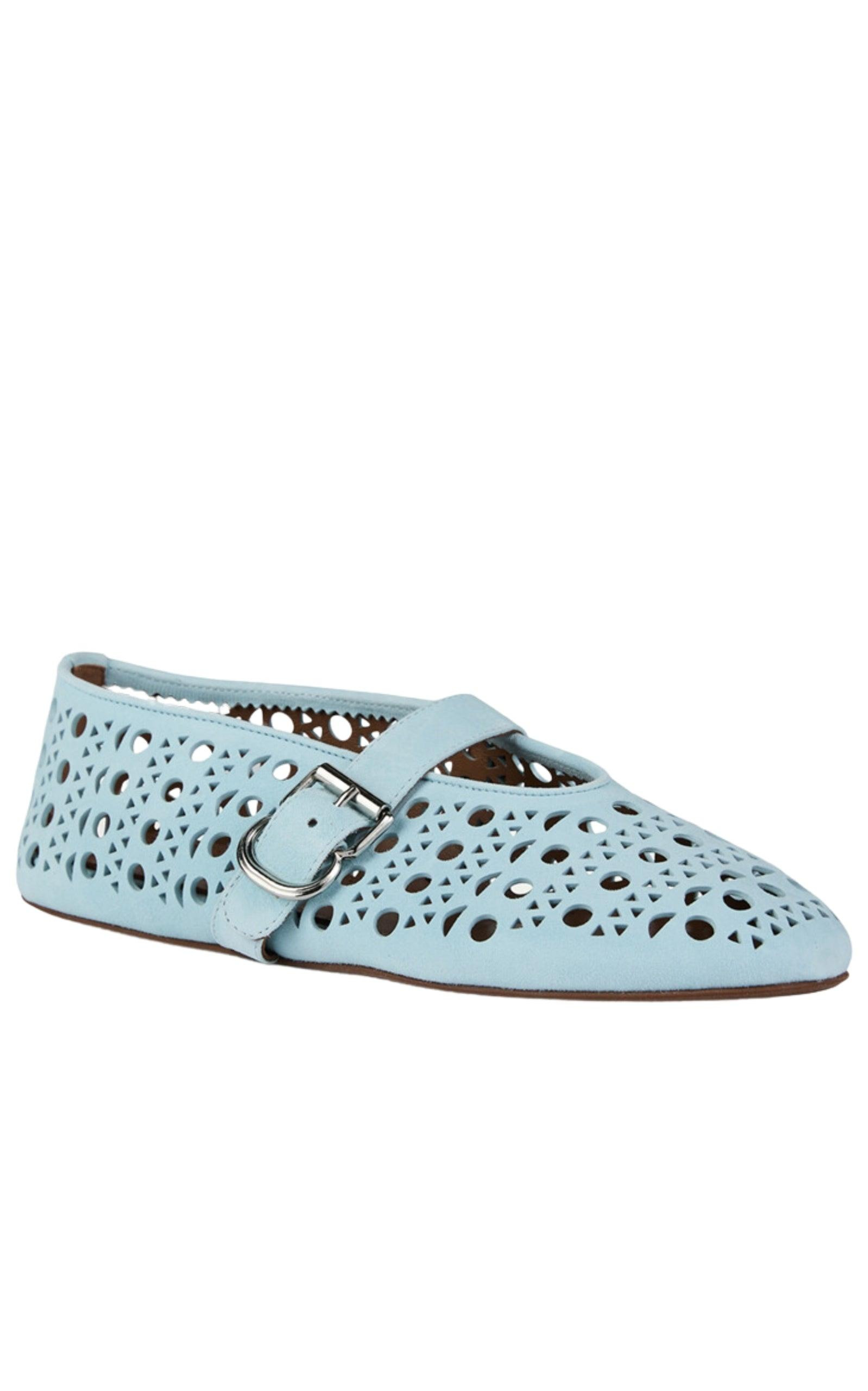 Blue Leather Ballet Flats - 3
