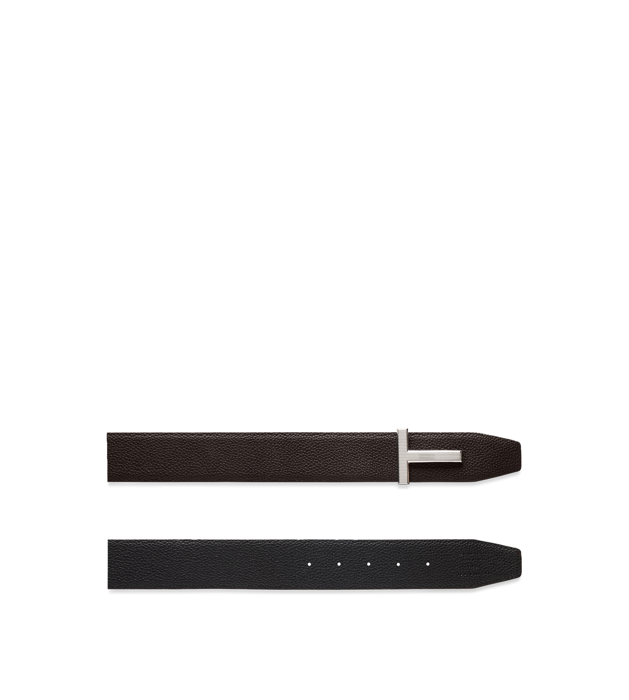GRAIN LEATHER RIDGE BUCKLE T BELT - 2