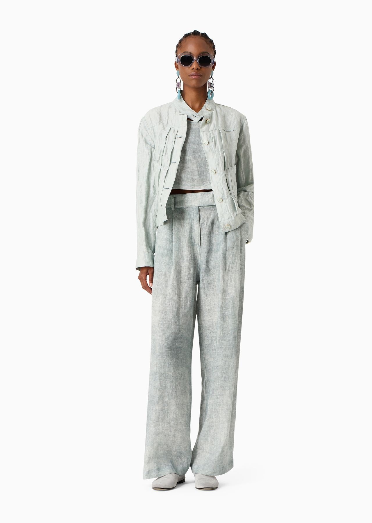 Denim Collection denim-effect linen cropped top - 4