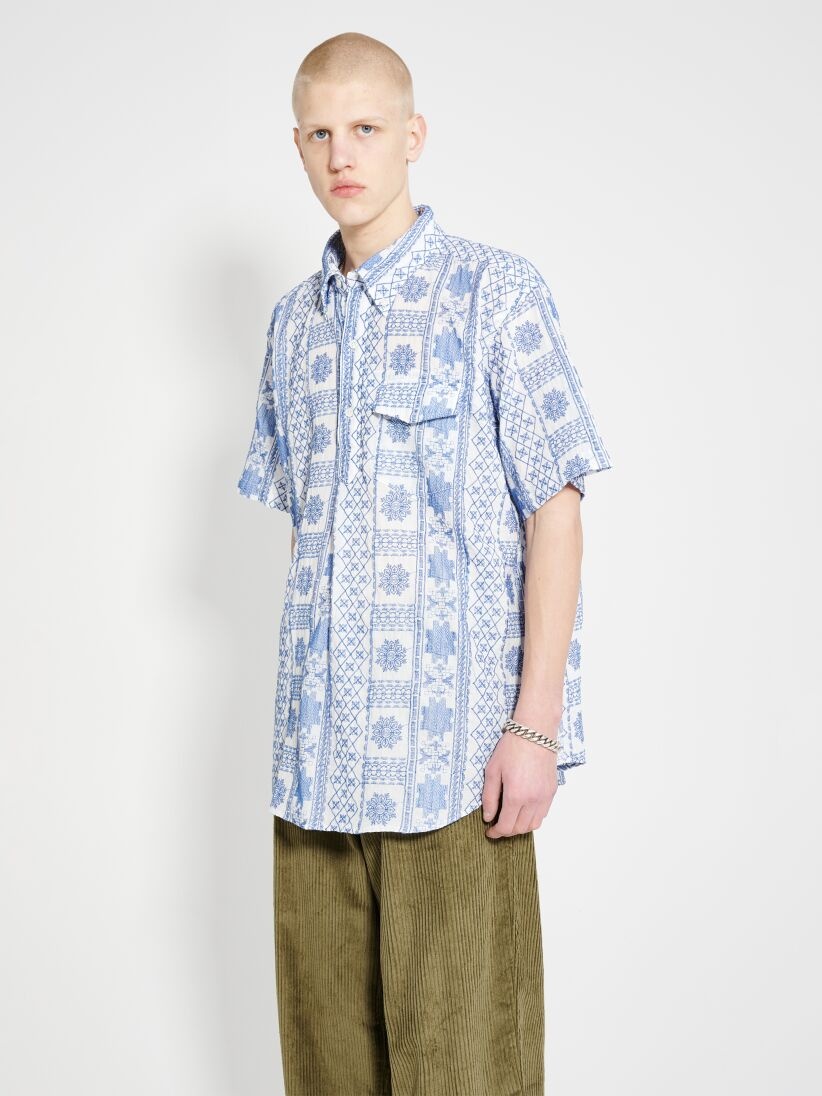 ENGINEERED GARMENTS POPOVER BD SHIRT BLUE / WHITE CP EMBROIDERY - 2