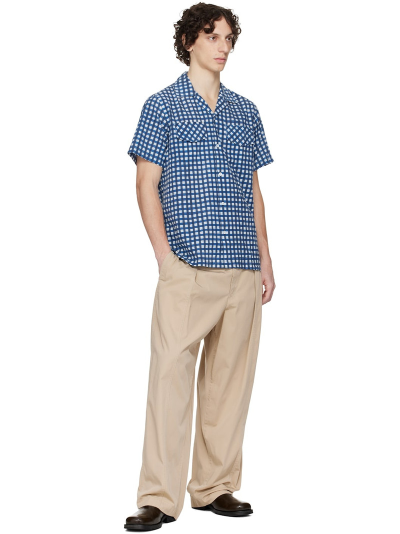 Drake's Blue Gingham Check Block Print Shirt outlook
