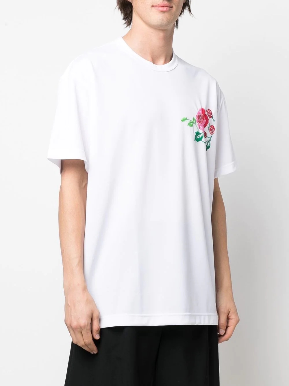 rose-embroidered short-sleeve T-shirt - 3