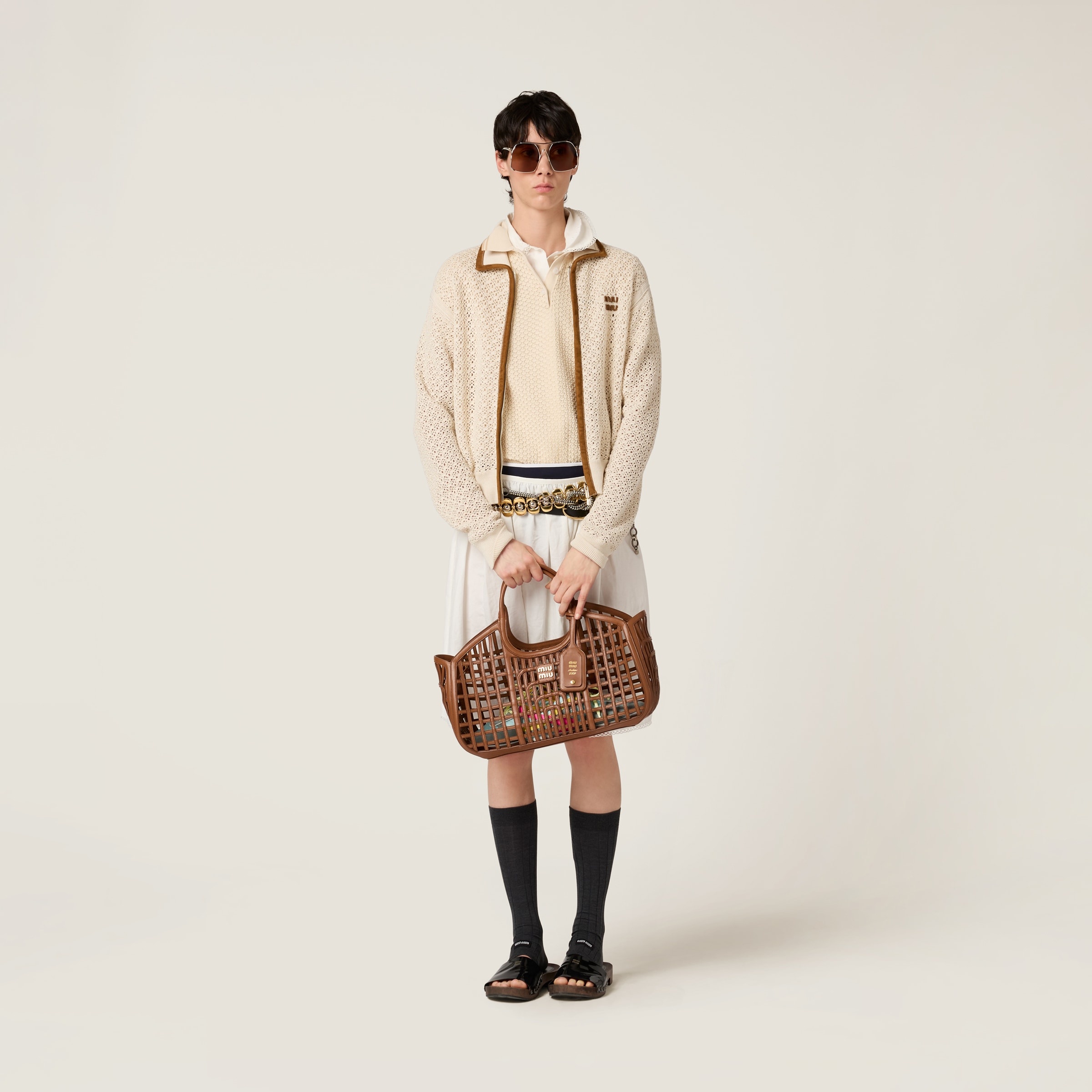 Cotton and suede cardigan - 2