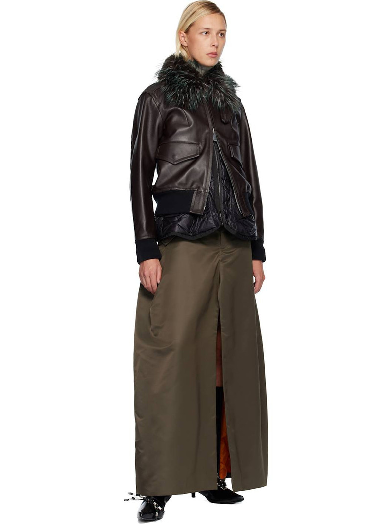 sacai Khaki Nylon Twill Maxi Skirt outlook
