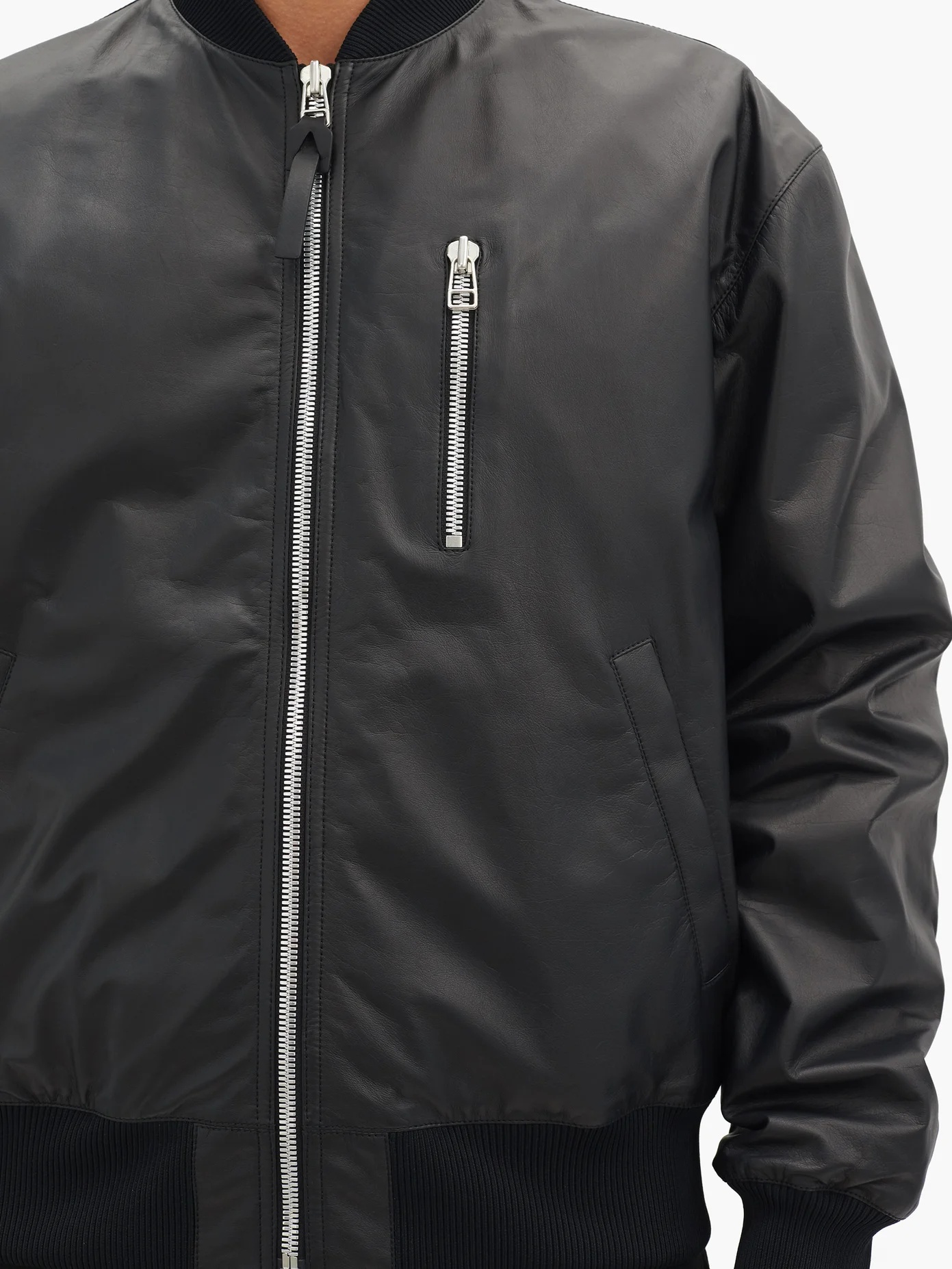 Zipped matte-leather bomber jacket - 3