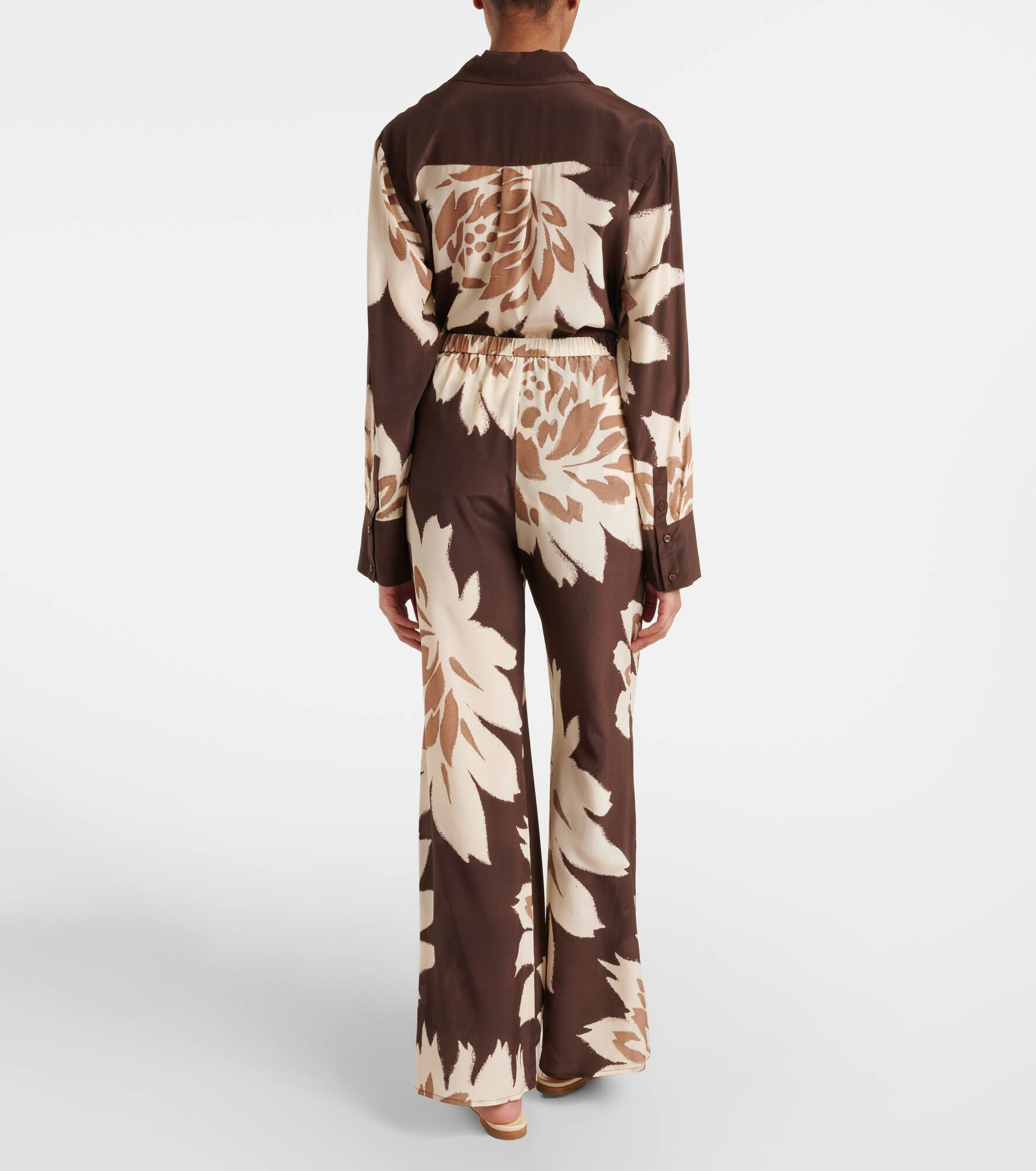 Floral silk satin wide-leg pants - 3