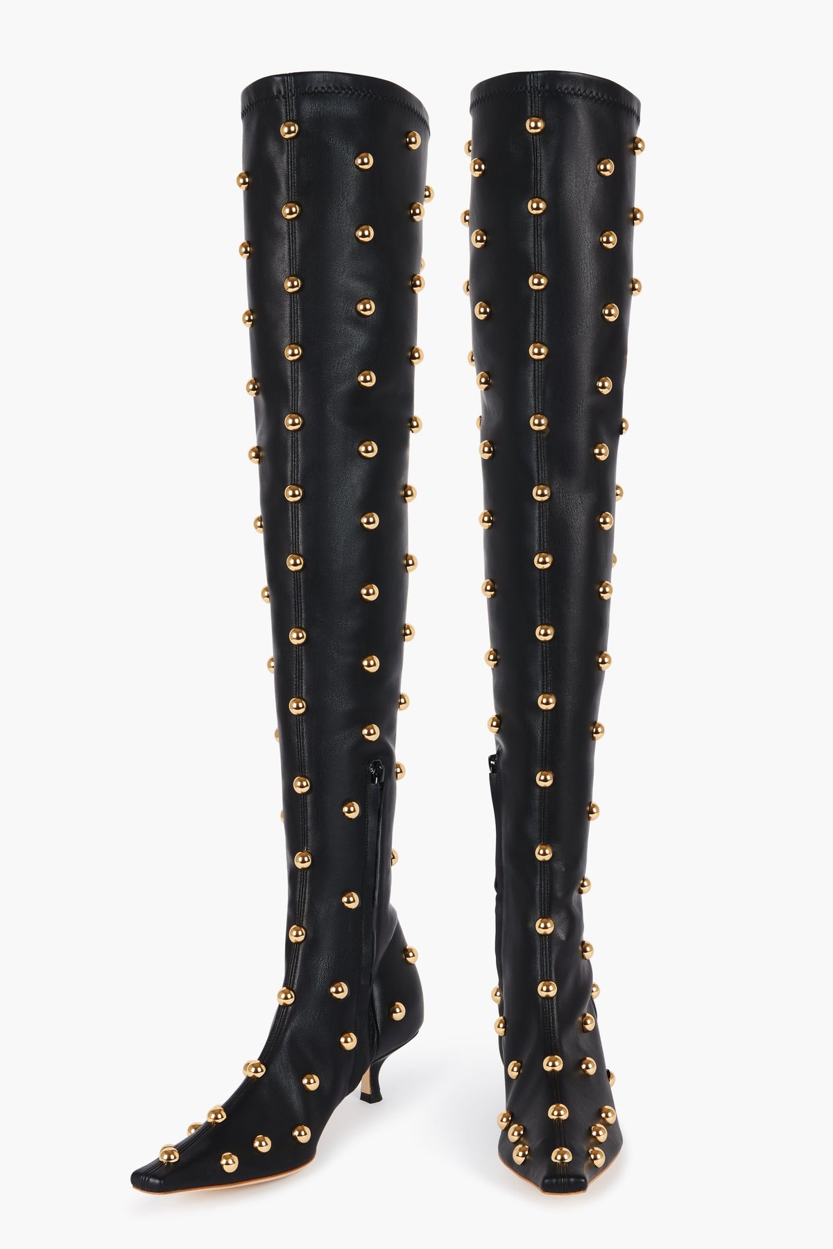 VERONICA BORCHIE STRETCH KNEE KITTEN HEEL BOOT BLACK GOLD - 2