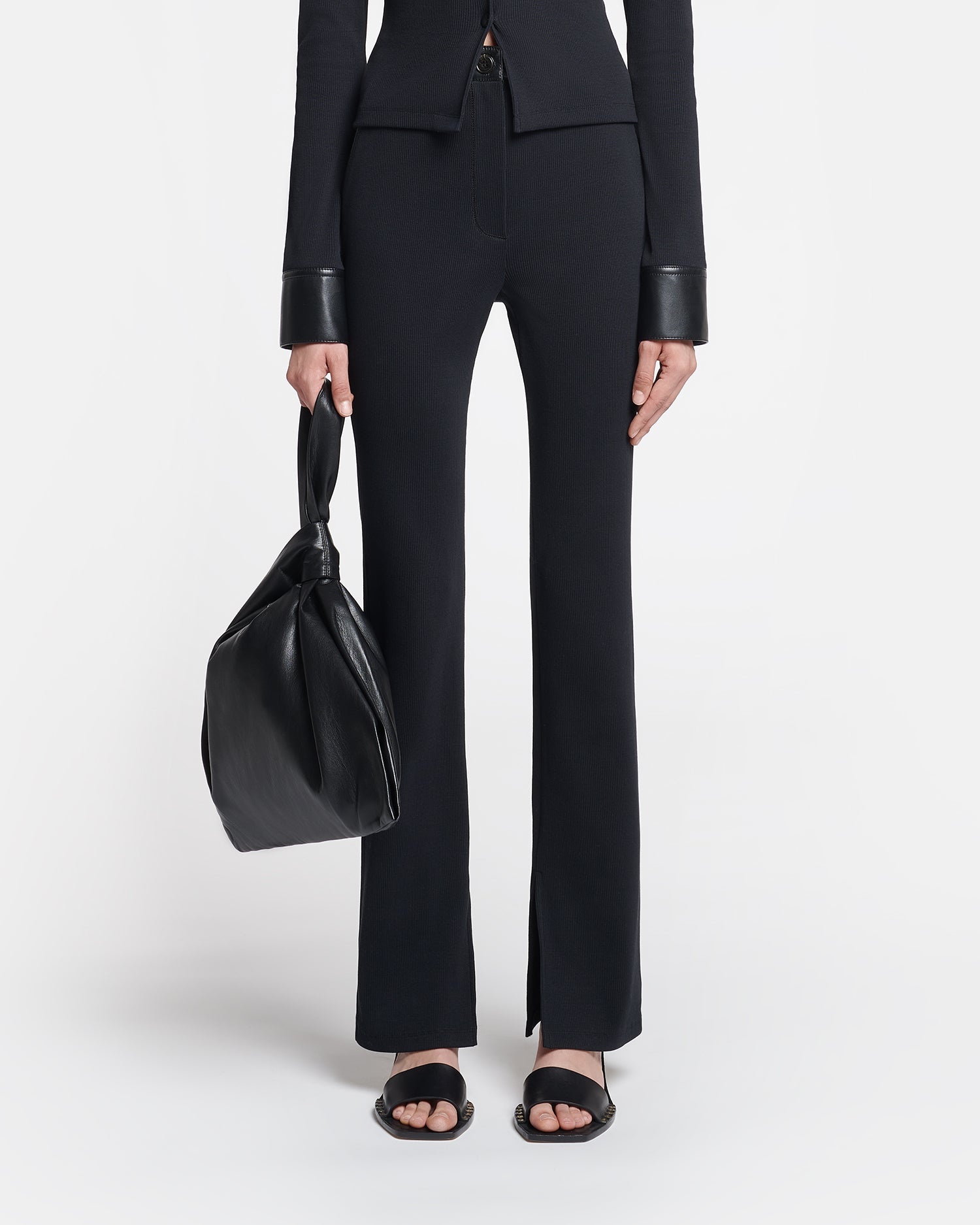 Leather-Trimmed Ribbed-Jersey Pants - 4