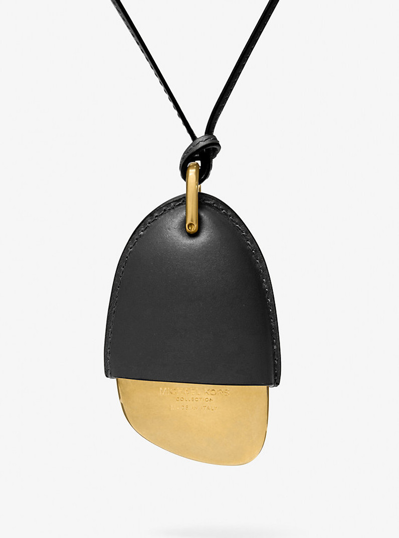 MICHAEL KORS COLLECTION Brushed Brass and Leather Wrapped Pendant Necklace outlook